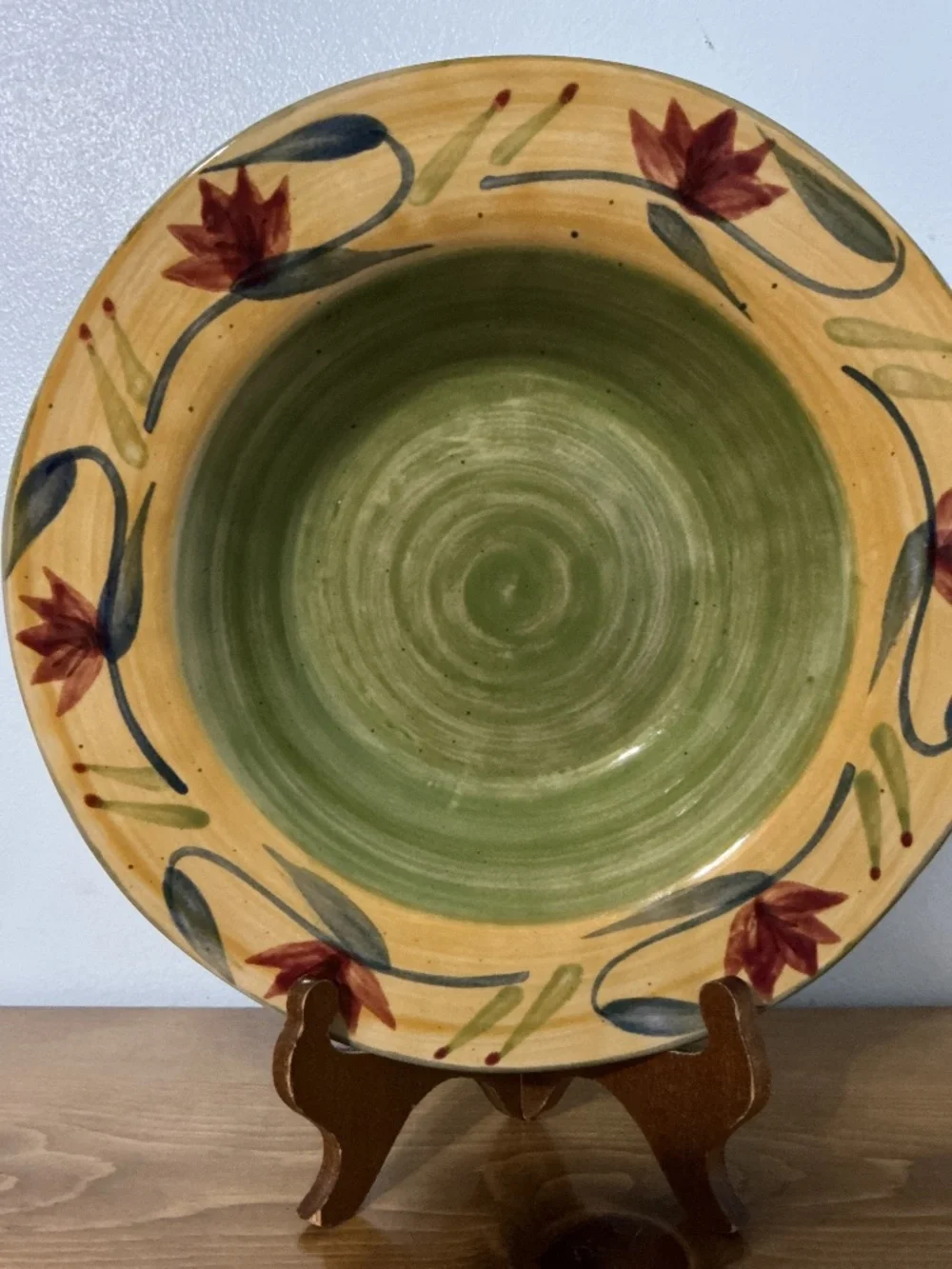 Handpainted Pier 1 Elizabeth Stoneware Bowl With Floral Design 9.5